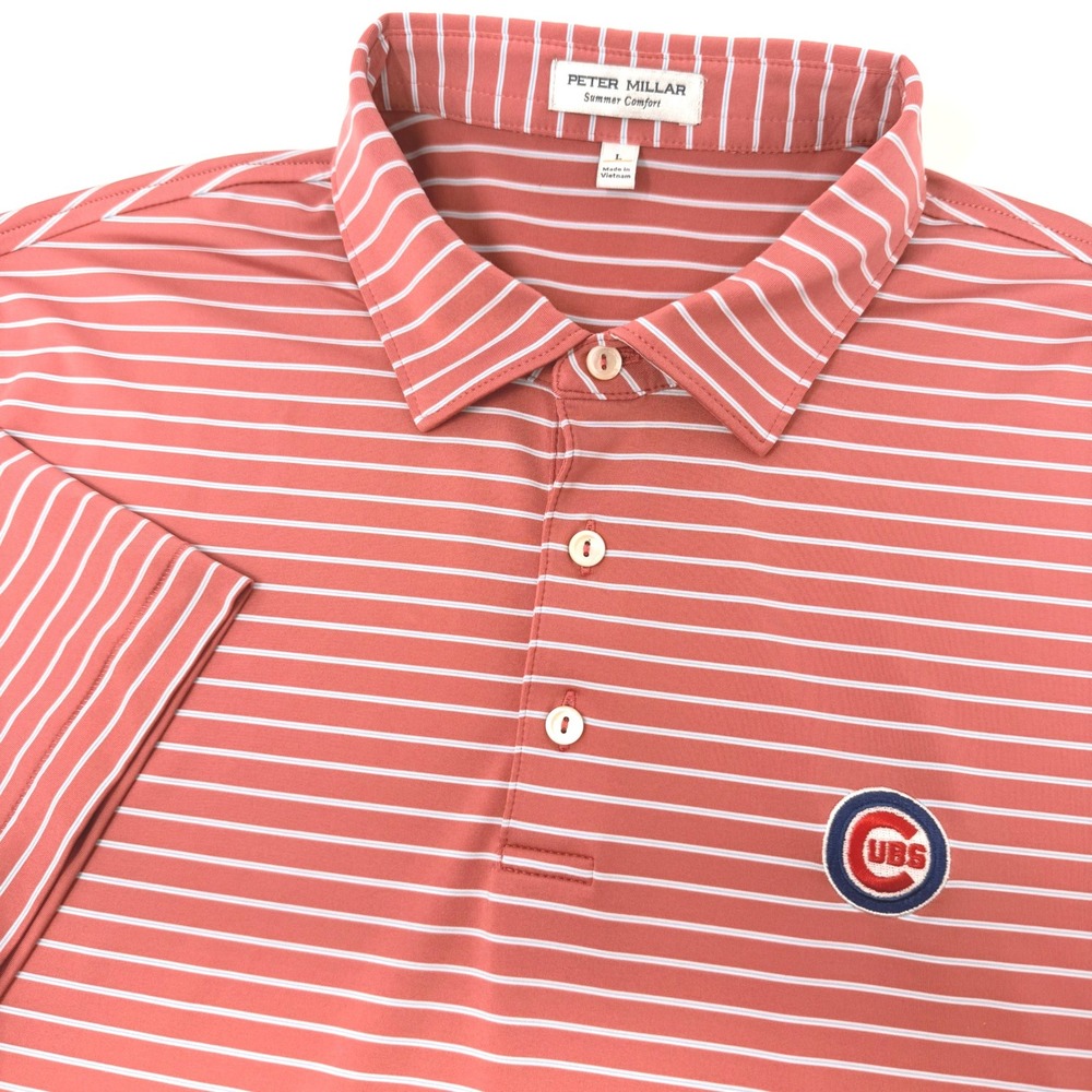 Peter Millar Chicago Cubs Polo Shirt Mens Large Red Striped Summer Comfort Golf
